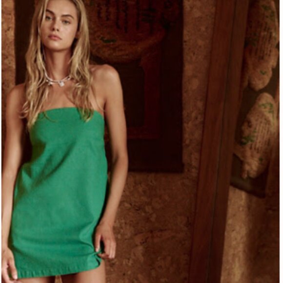 Free People essentially the best cotton linen Green Mini Dress - Picture 1 of 2